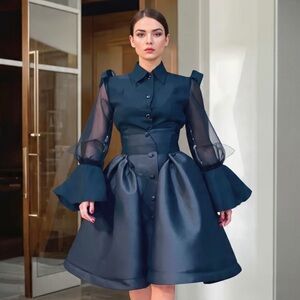 Black Organza Sleeve Couture Shirt Dress